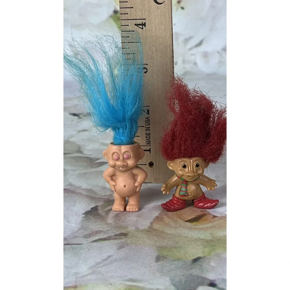 RUSS Troll Pencil Topper Creata 1992 Mini Troll Doll Blue Hair Red Hair Elf